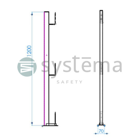 Poste para barandillas temporales fijado con tornillos, certificada