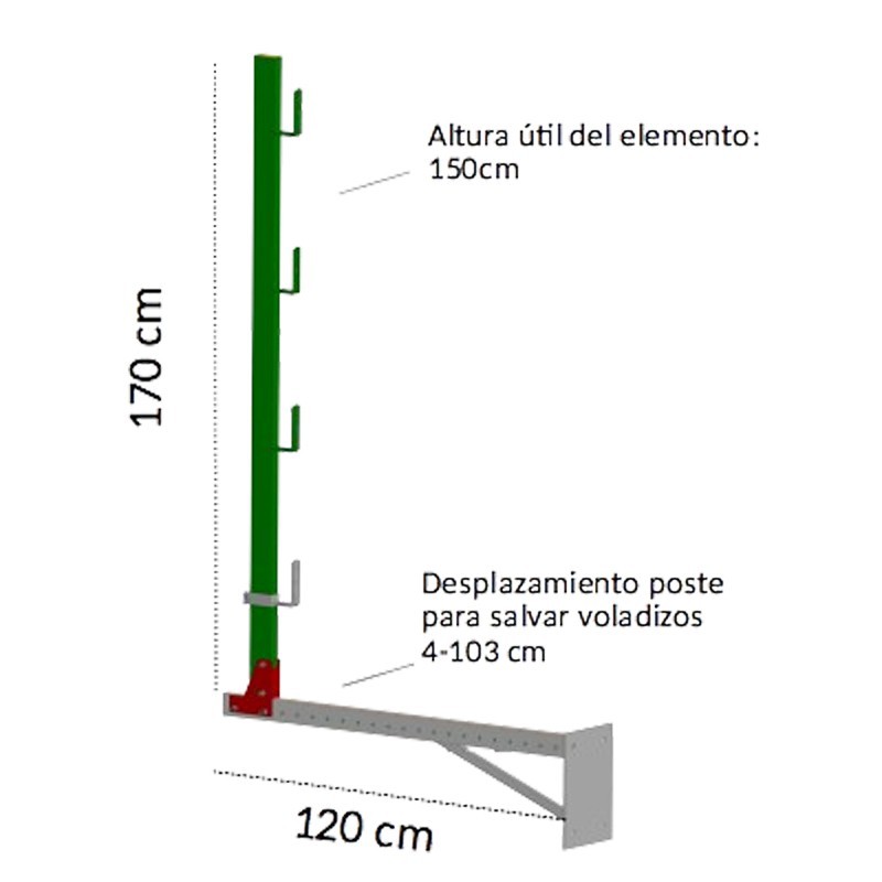 Poste para tejado regulable con fijación a fachada